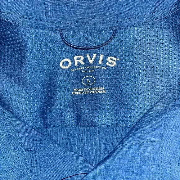 Orvis Short Sleeve Button Up Shirt Lg Performance Green Blue Outdoor Casual Golf - Picture 3 of 8